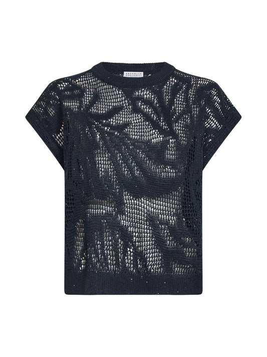 Blue knit Dazzling Water Lillies T-shirt