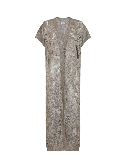 Mud linen and cotton Dazzling Water Lillies long cardigan