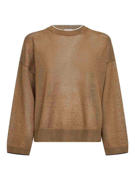 Brown Diamond linen and cotton sweater