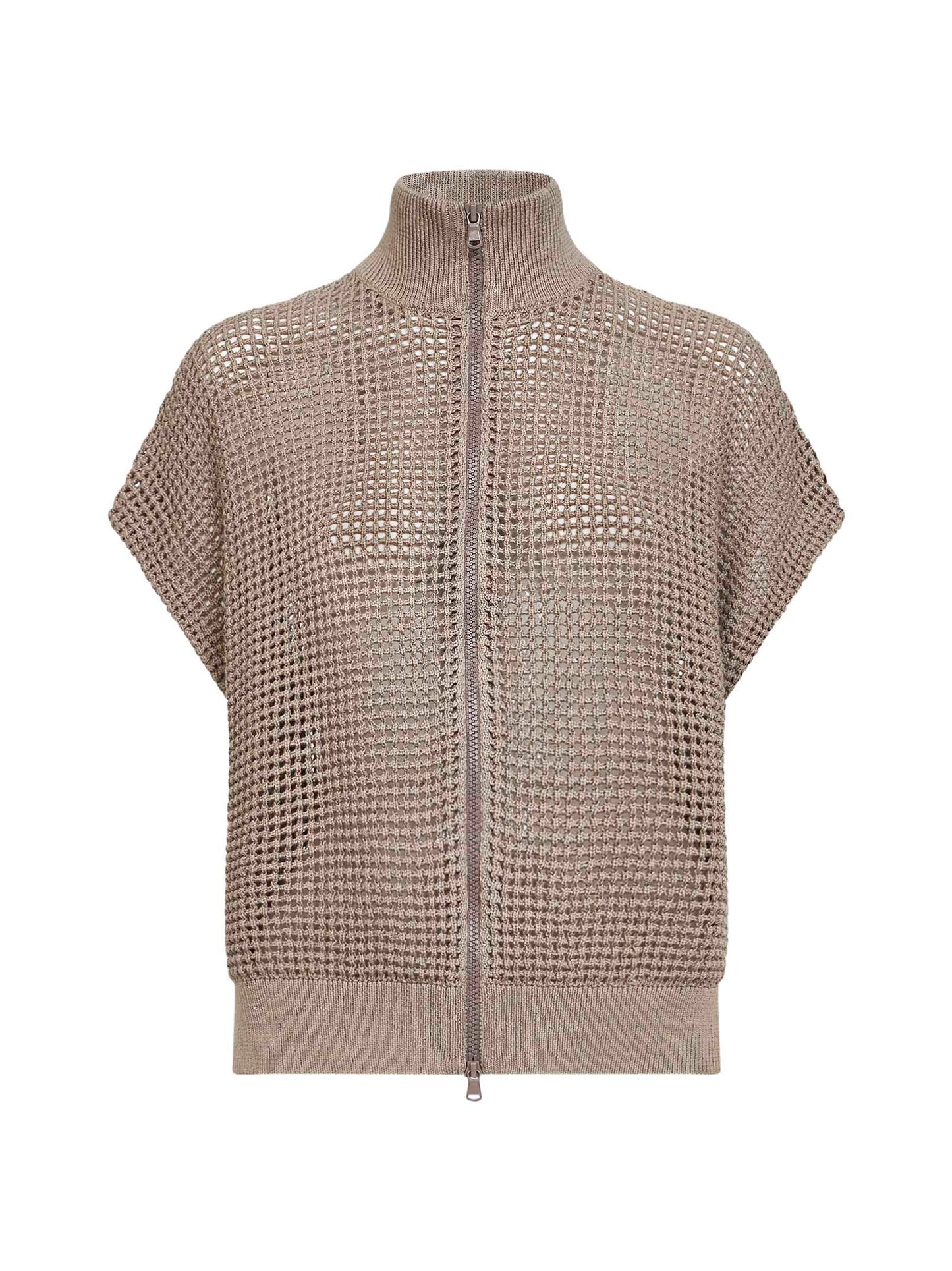 Cardigan in maglia a rete beige con Dazzling Details