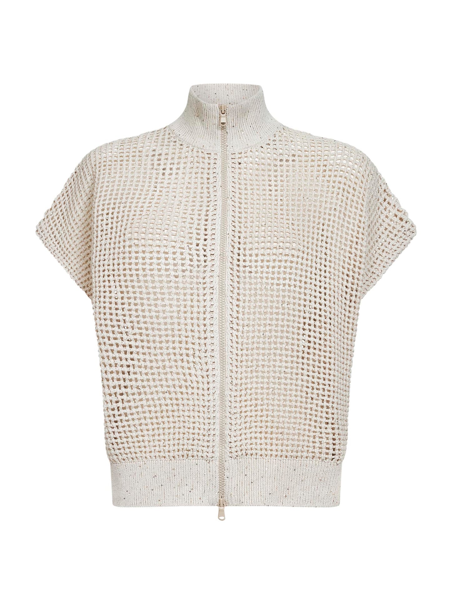 Cardigan in maglia a rete beige con Dazzling Details