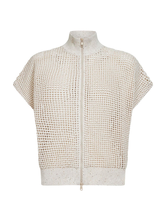 Cardigan in maglia a rete beige con Dazzling Details