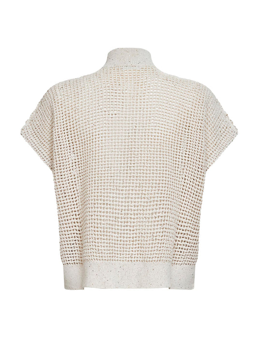 Cardigan in maglia a rete beige con Dazzling Details