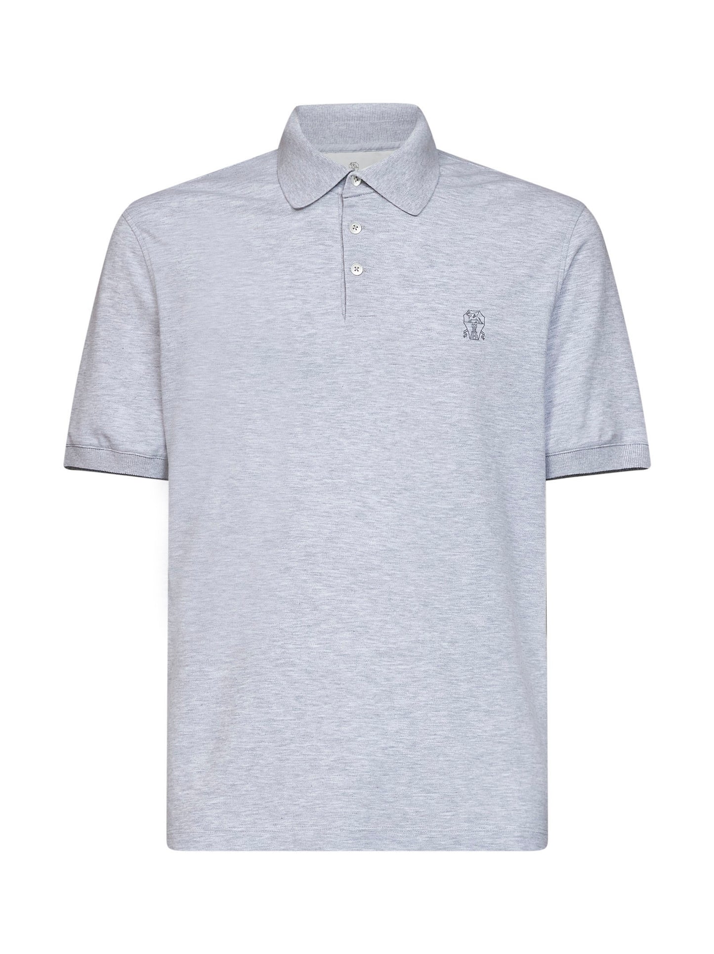 Grey cotton pique logo polo shirt