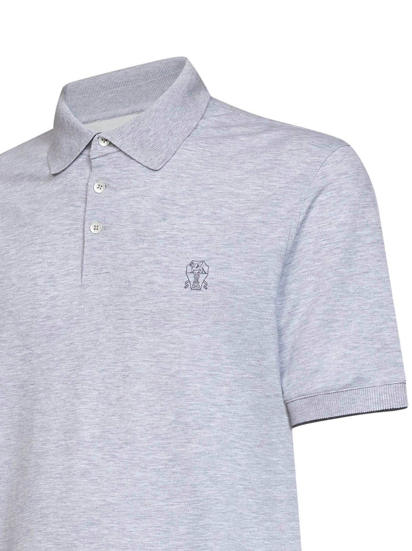 Grey cotton pique logo polo shirt