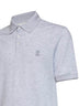 Grey cotton pique logo polo shirt