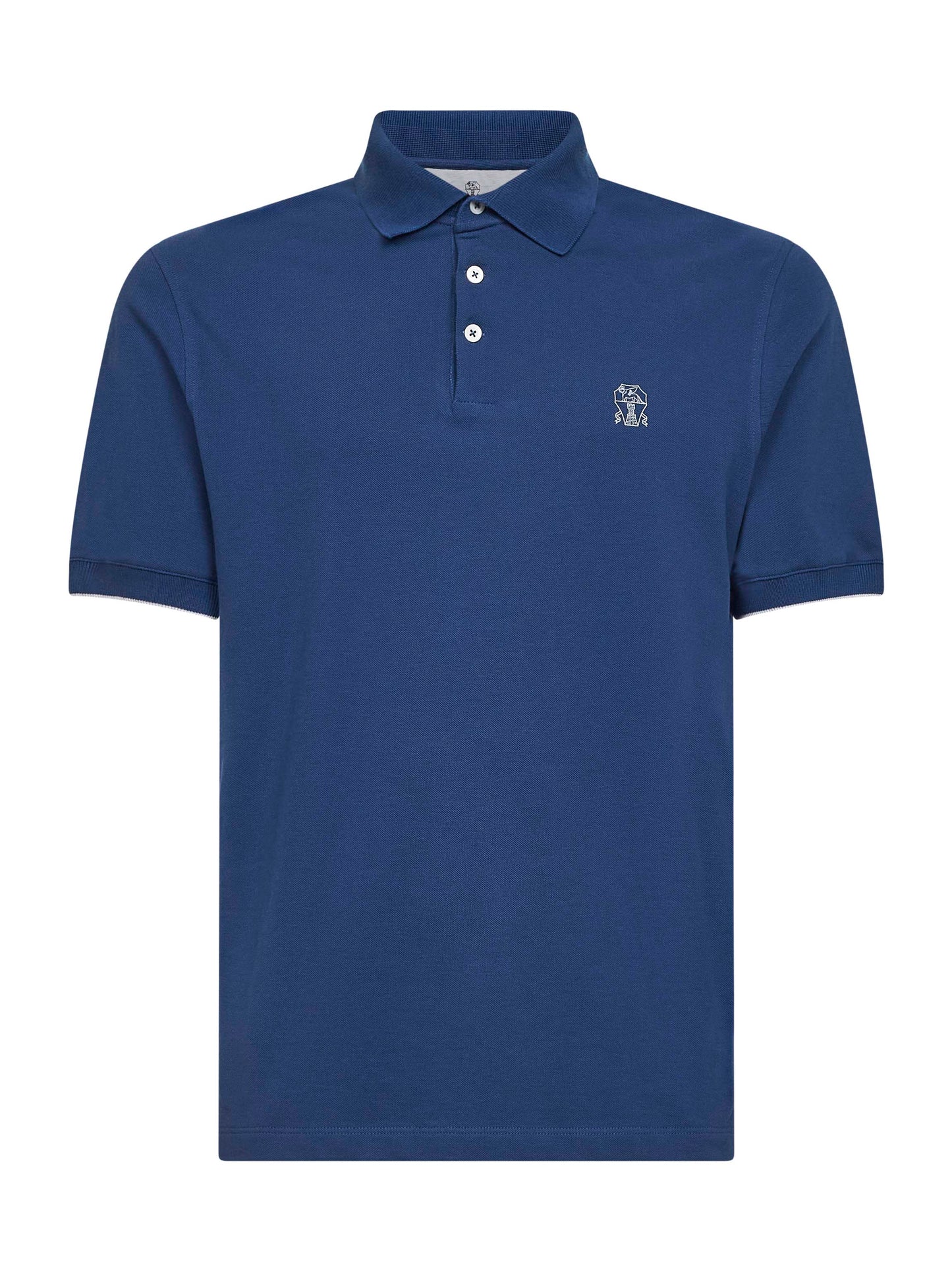 Avio blue cotton pique logo polo shirt