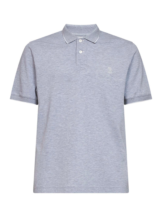Grey cotton piquet logo polo shirt