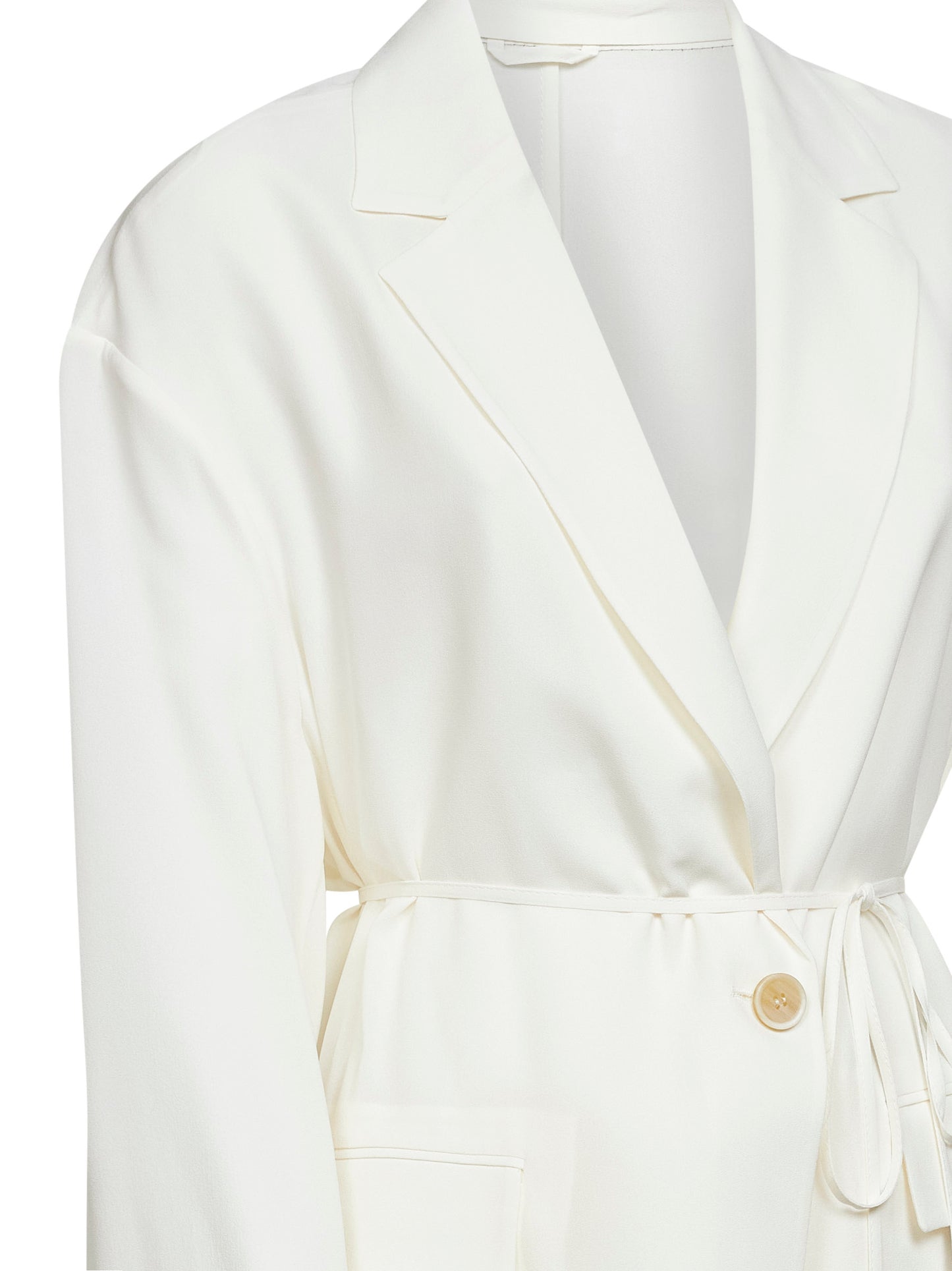 Giacca in crêpe sablé di seta bianco con monile