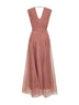 Pink Crispy silk belted long dress with monili