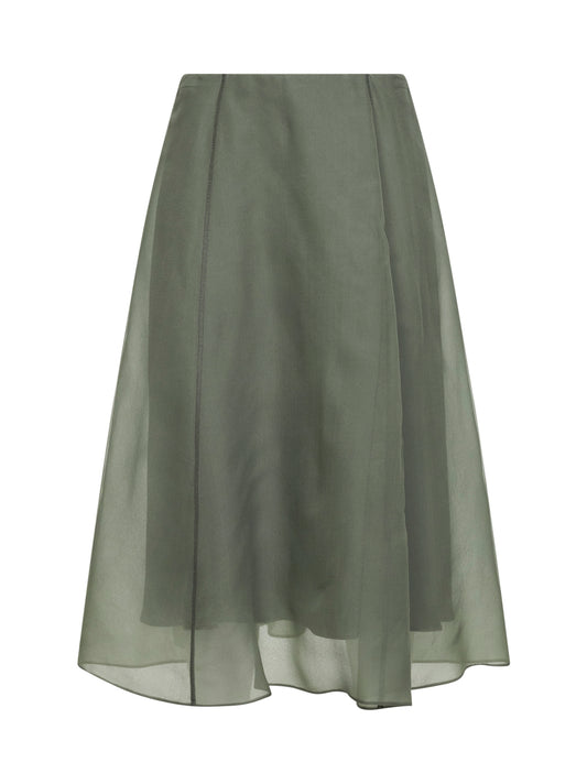 Olive green Crispy silk Circle skirt