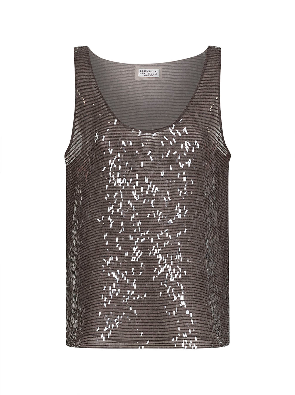 Top Dazzling Cascade Embroidery in seta Crispy marrone scuro