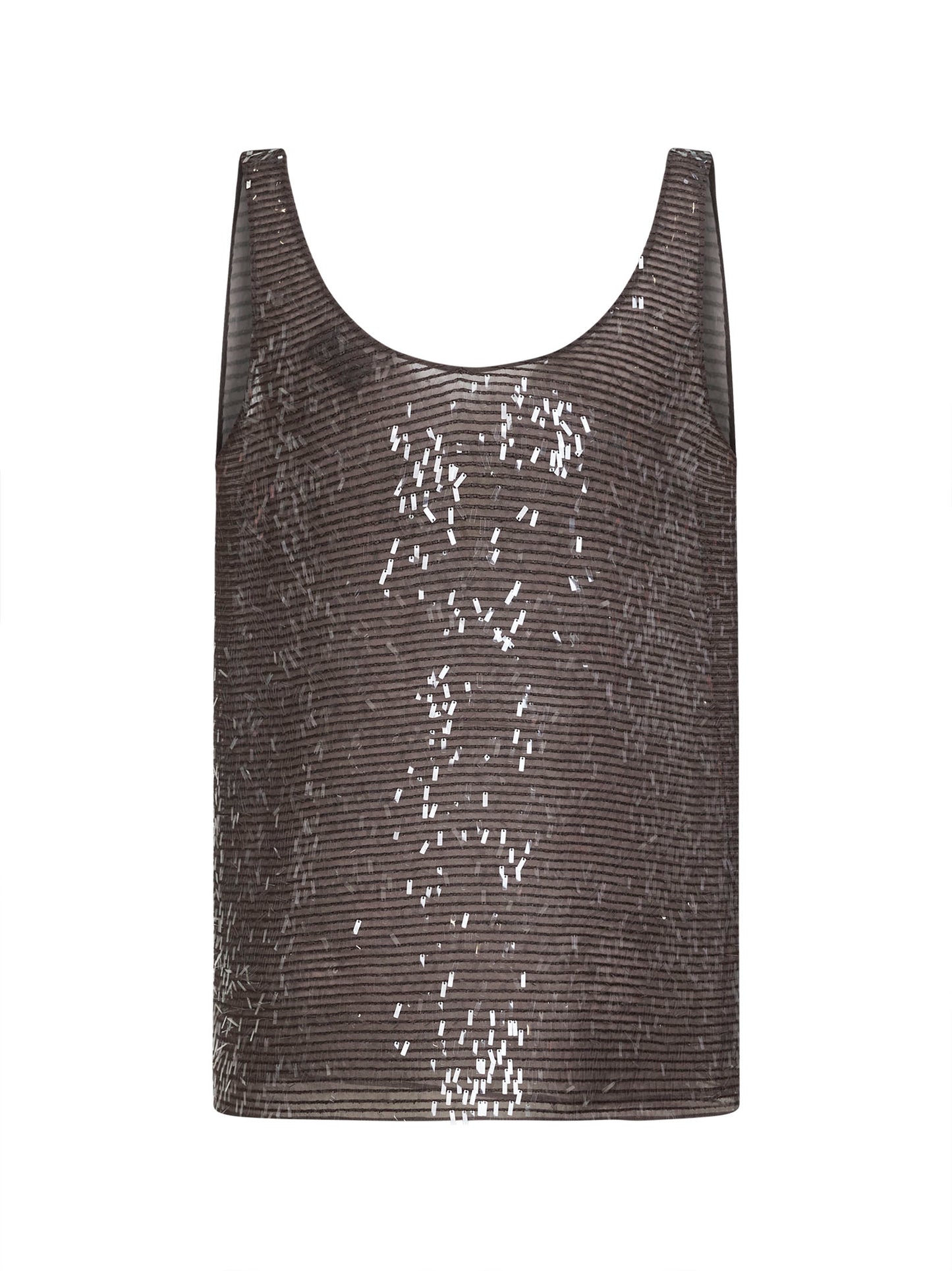 Top Dazzling Cascade Embroidery in seta Crispy marrone scuro