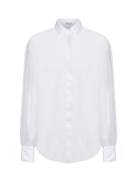 Camicia in seta Crispy bianca con monile