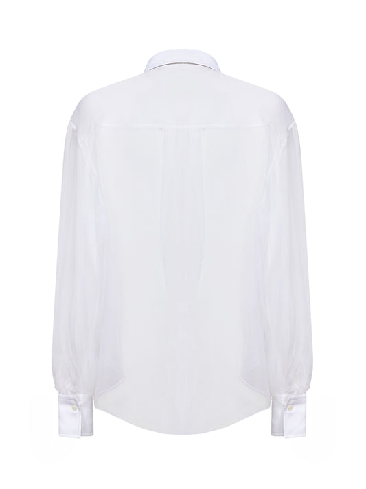 Camicia in seta Crispy bianca con monile