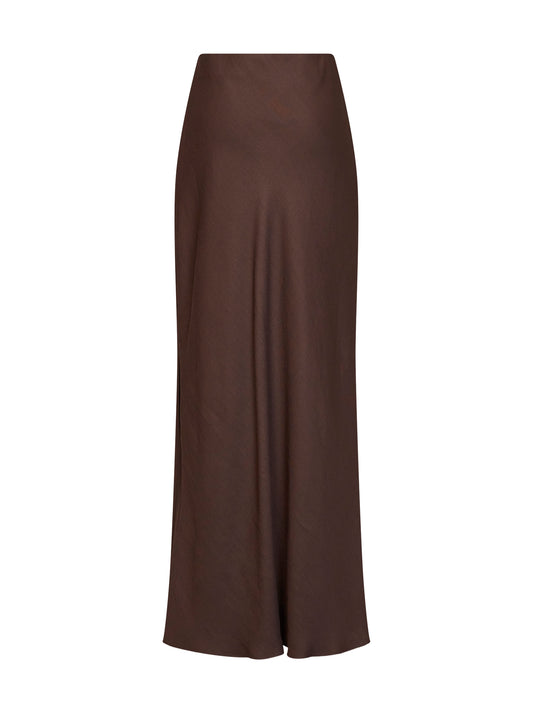 Cocoa viscose and linen twill Fluid Bias-Cut long skirt