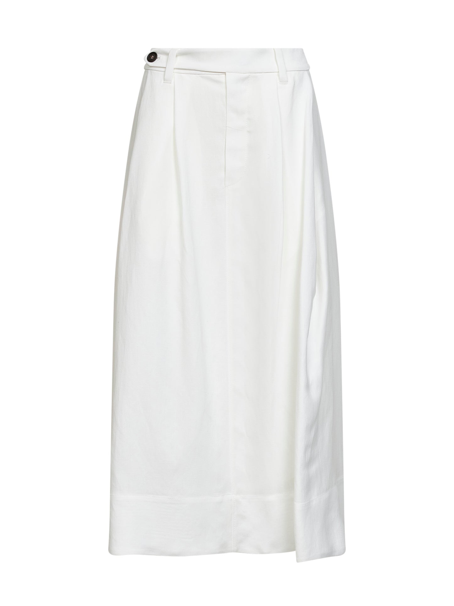 White Fluid twill Sartorial skirt with monili