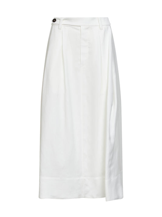 White Fluid twill Sartorial skirt with monili