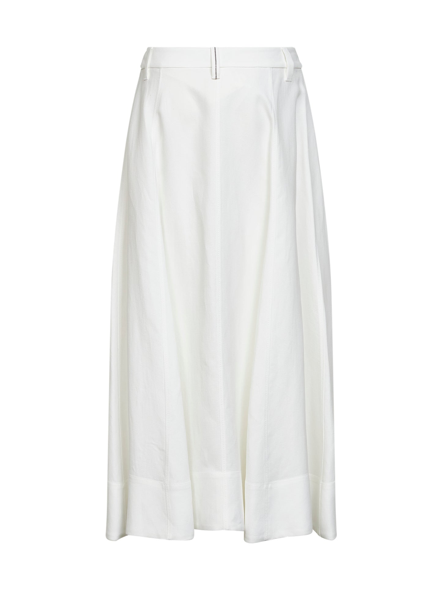 White Fluid twill Sartorial skirt with monili