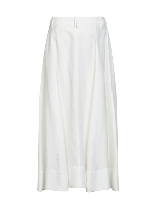 White Fluid twill Sartorial skirt with monili