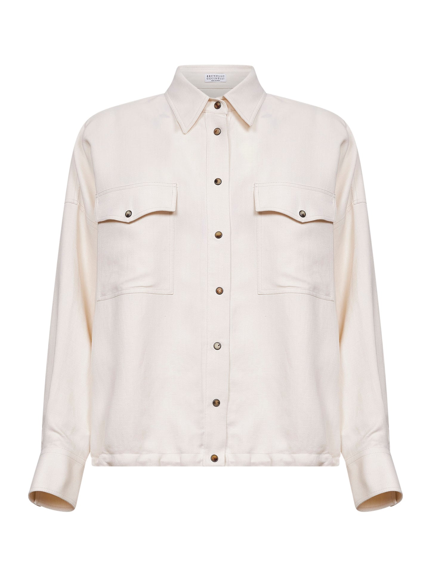 Camicia in twill Fluid di viscosa e lino panna