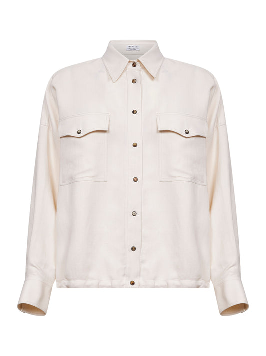 Camicia in twill Fluid di viscosa e lino panna
