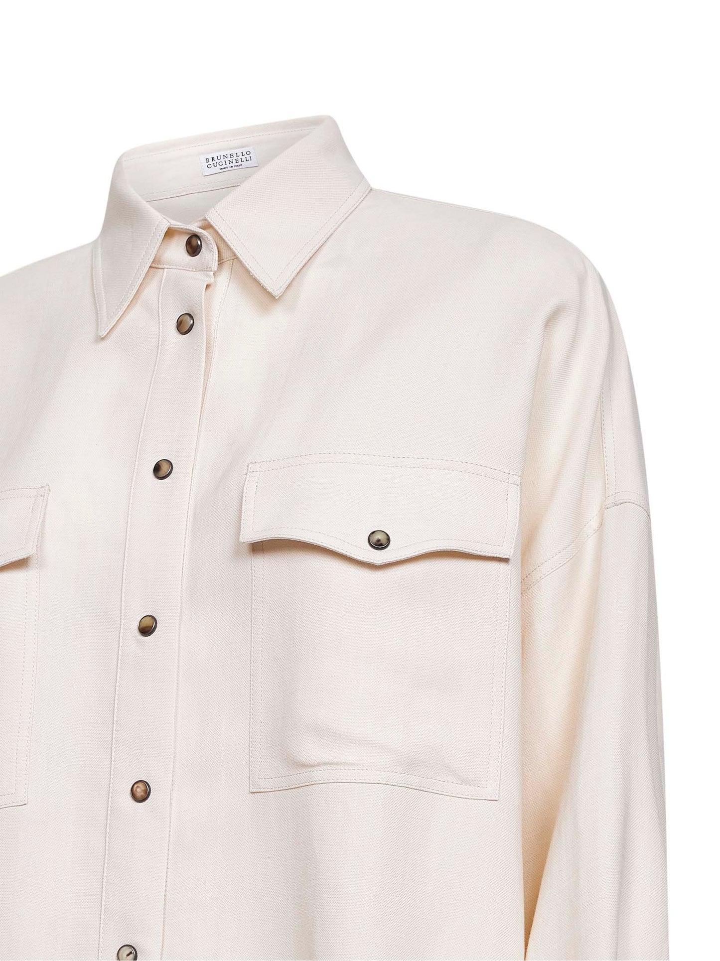 Camicia in twill Fluid di viscosa e lino panna