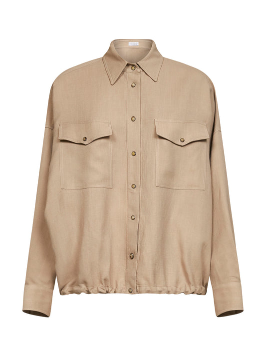 Camicia in twill Fluid di viscosa e lino sabbia