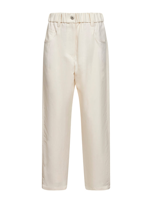 Ivory Fluid twill baggy trousers with monili