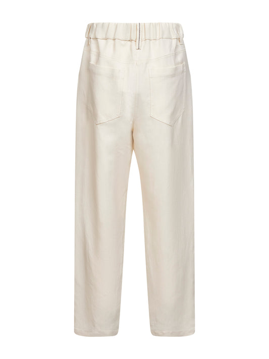 Ivory Fluid twill baggy trousers with monili