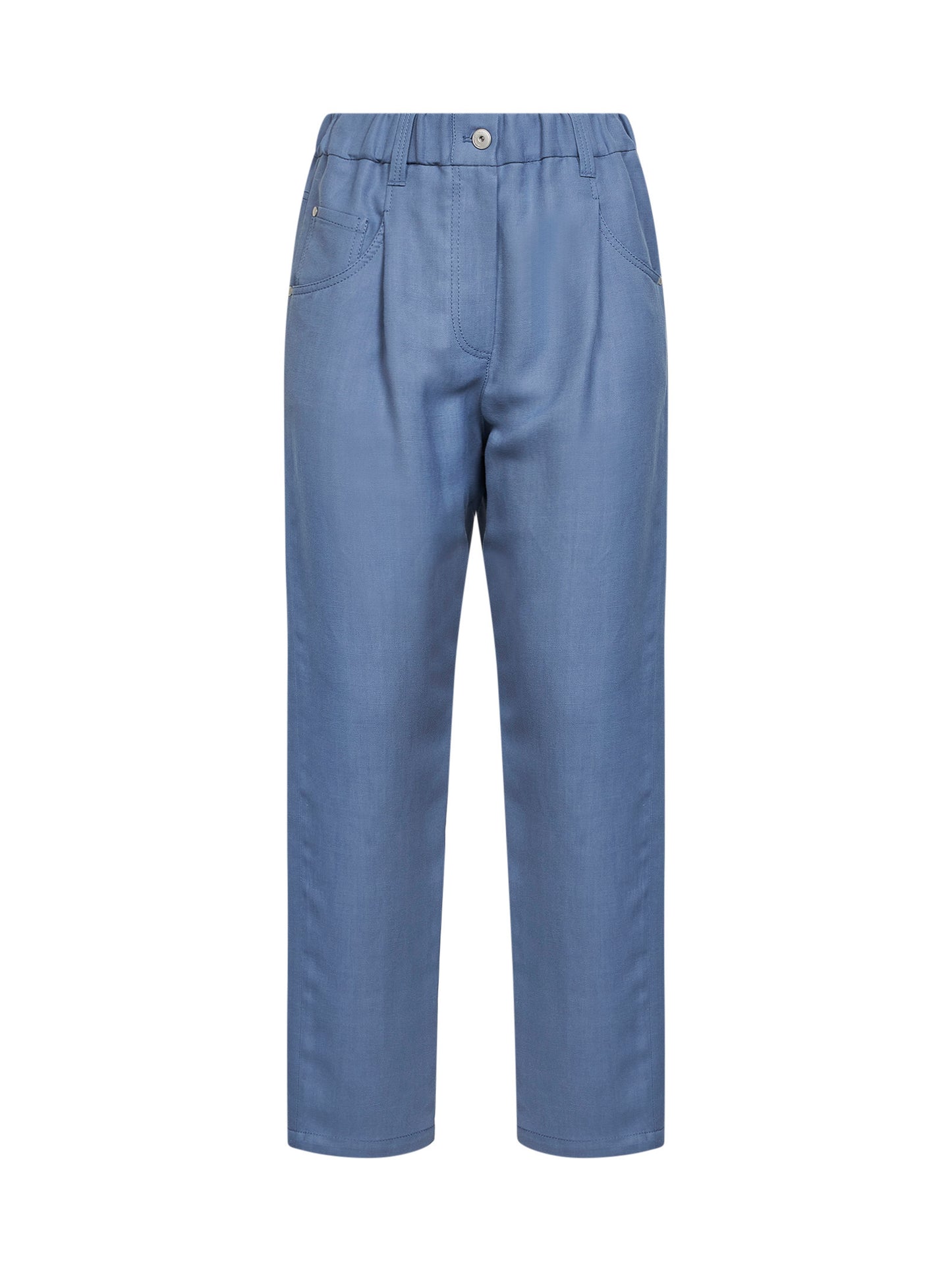 Pantalone Baggy in twill Fluid azzurro con monile