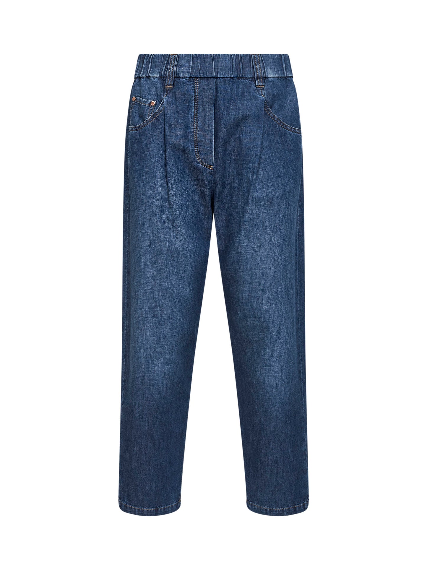 Blue lightweight denim five-pocket trousers