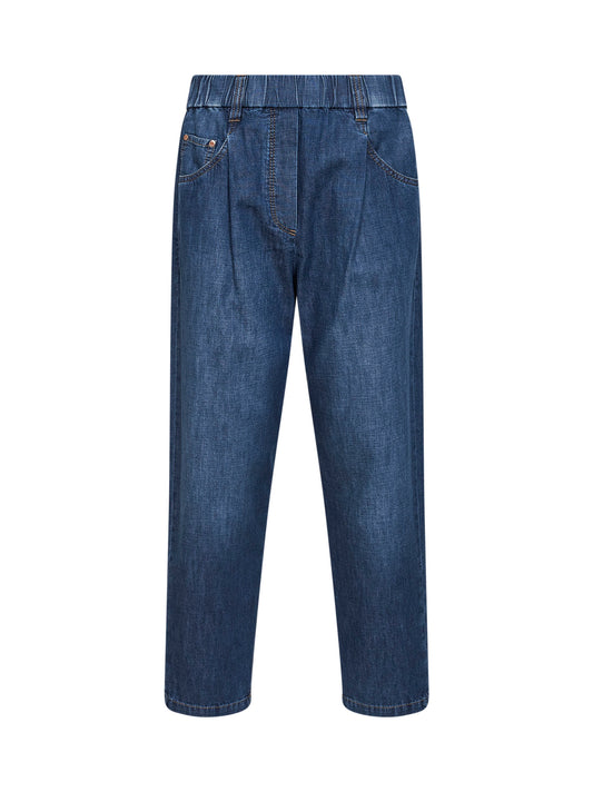 Blue lightweight denim five-pocket trousers