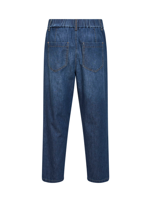 Blue lightweight denim five-pocket trousers