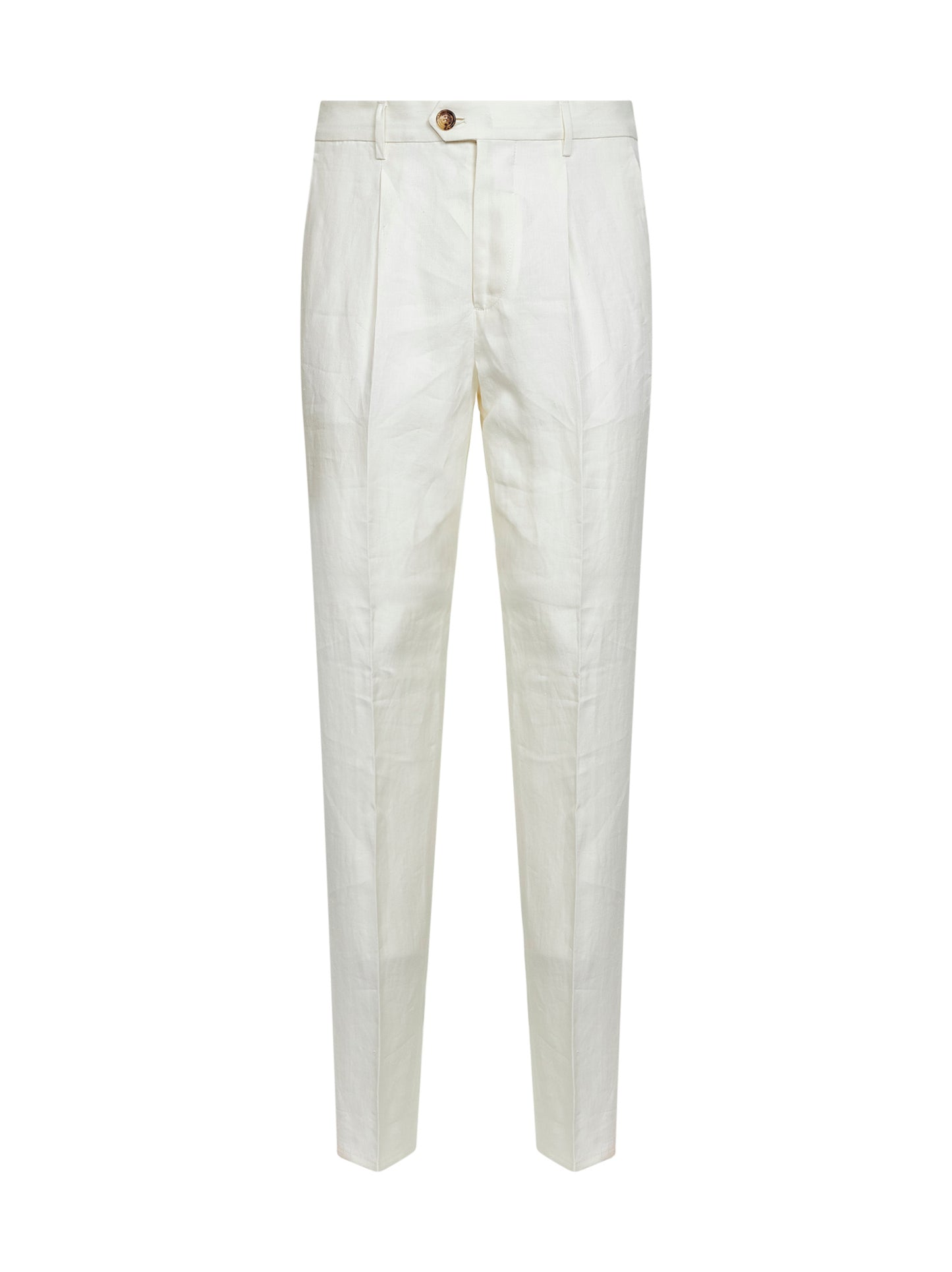 Pantaloni con pince in lino bianco