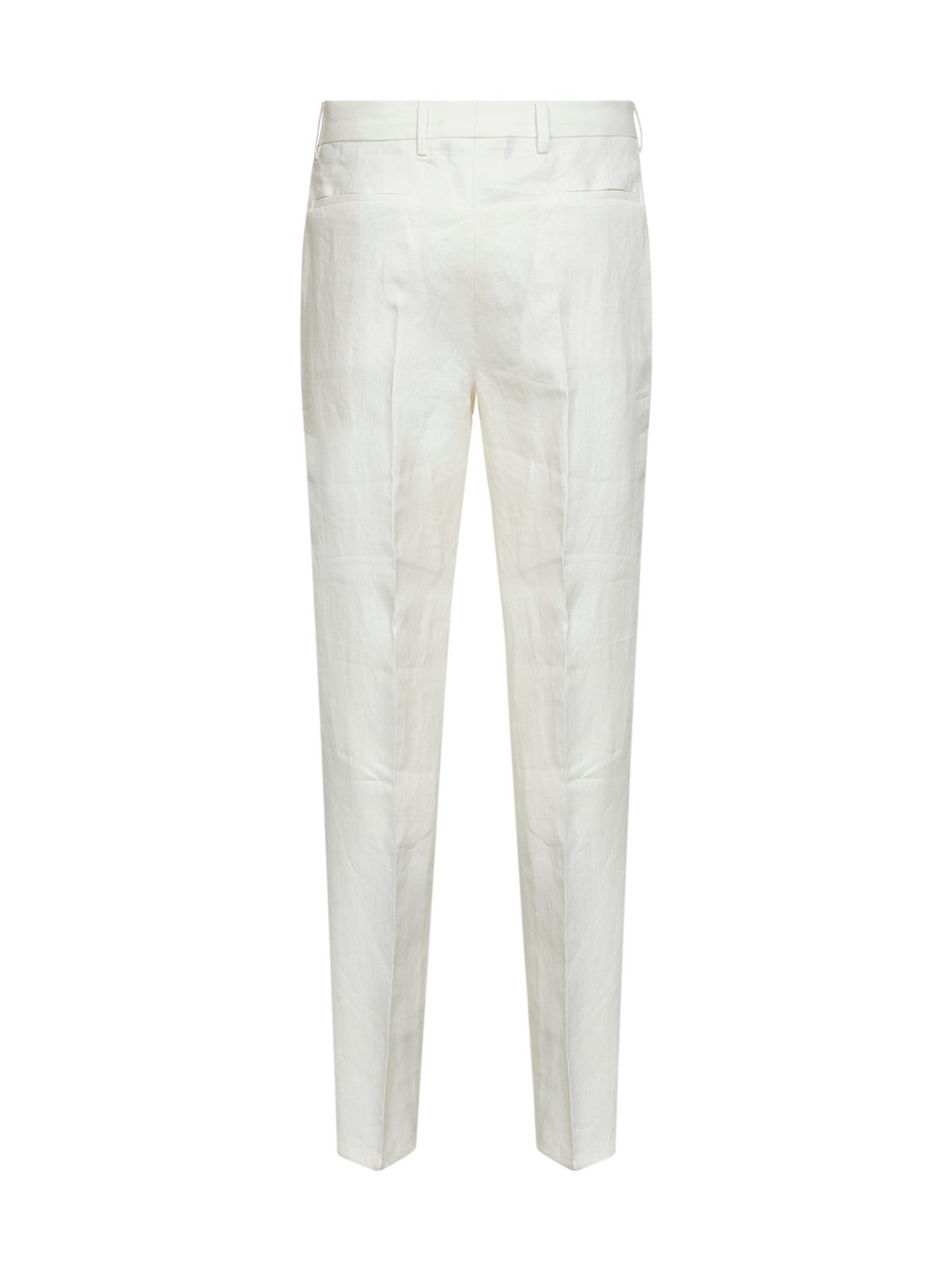 Pantaloni con pince in lino bianco