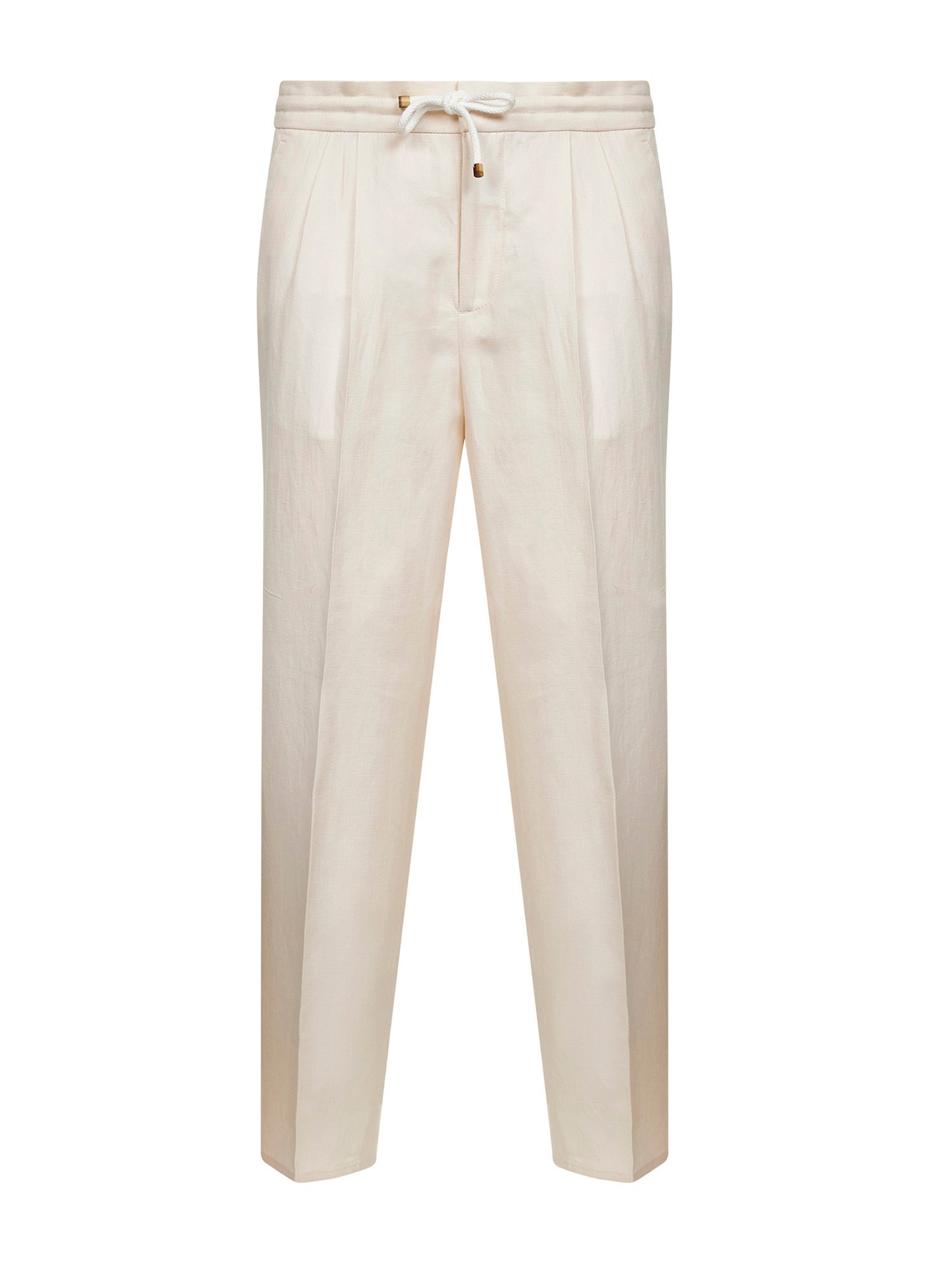 Off-white linen and cotton drill leisure fit trousers