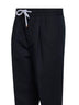 Navy blue linen and cotton drill leisure fit trousers