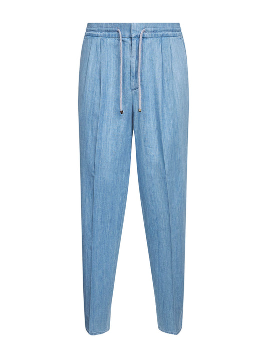 Jeans in denim leggero azzurro con doppia pince