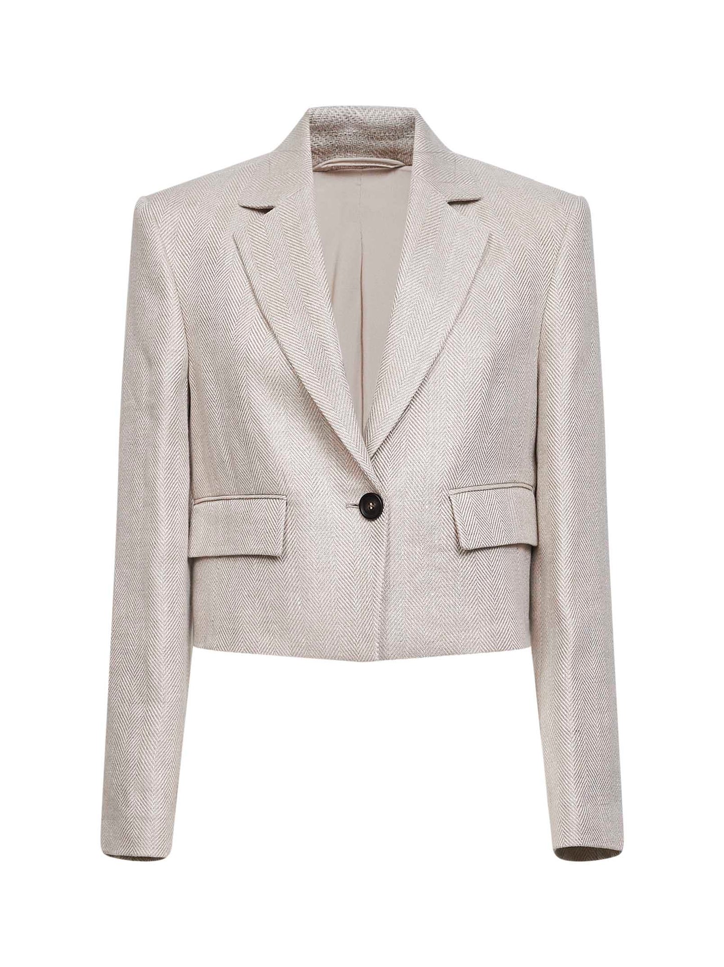 Giacca Crop in chevron beige con monile