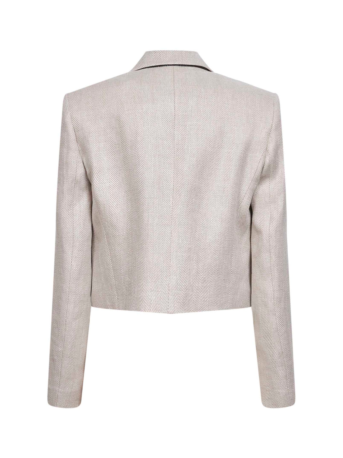 Giacca Crop in chevron beige con monile