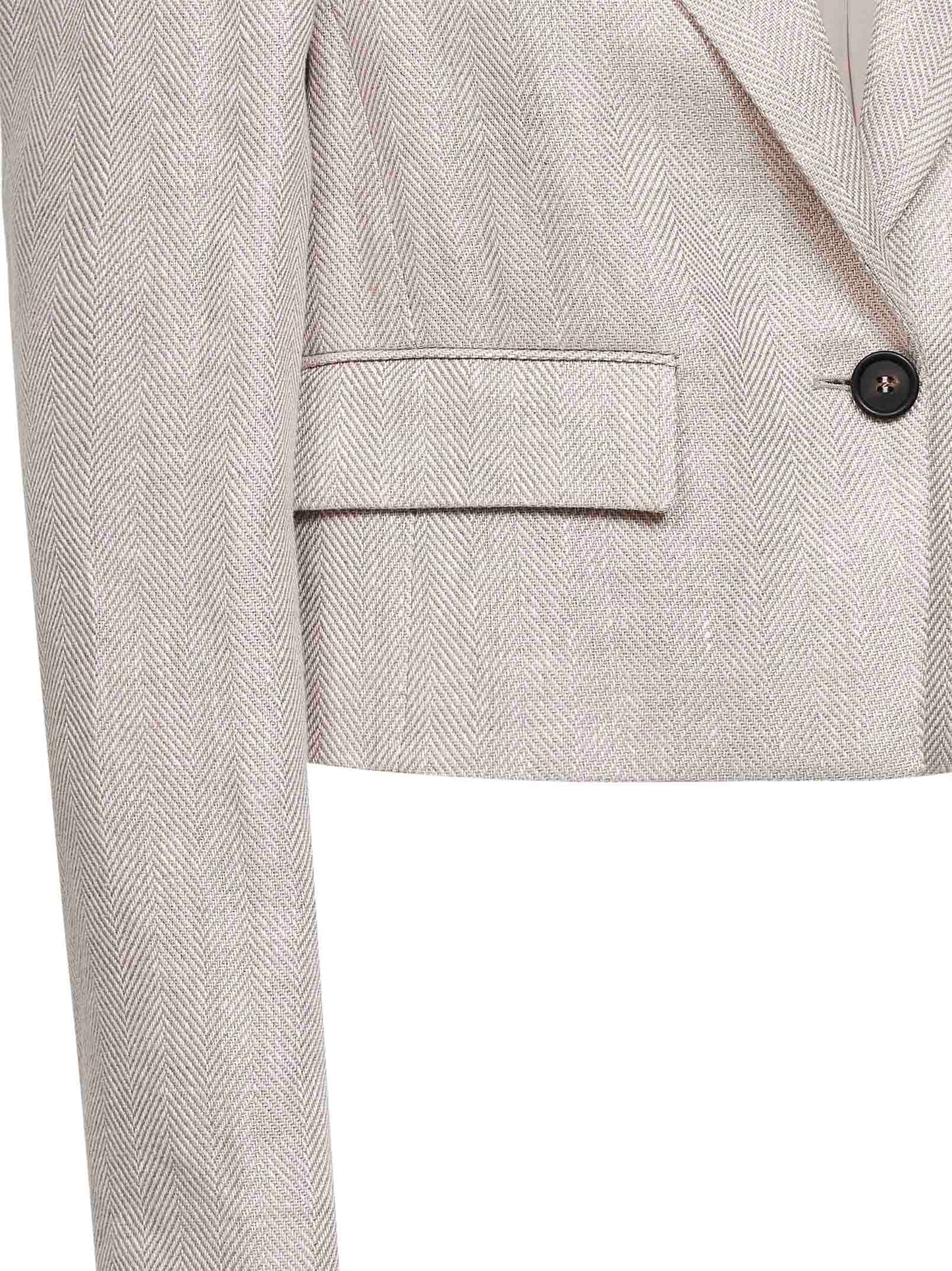 Giacca Crop in chevron beige con monile