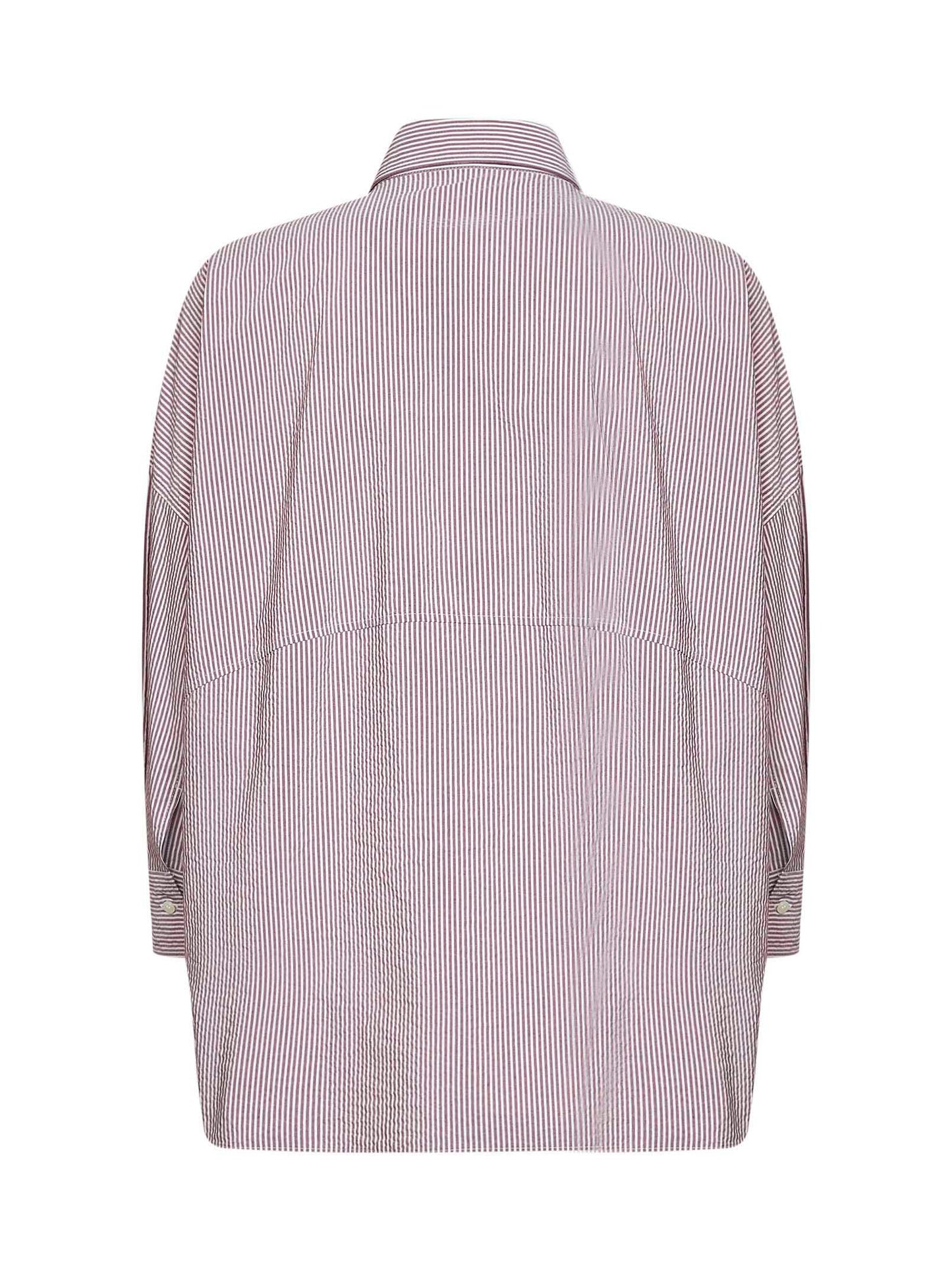 Camicia in misto cotone a righe naturale e viola con monile