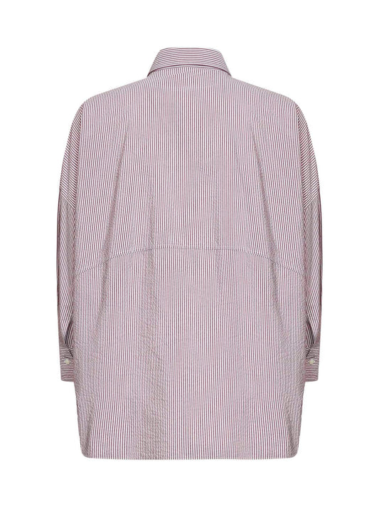 Natural and purple striped cotton blend shirt with monili