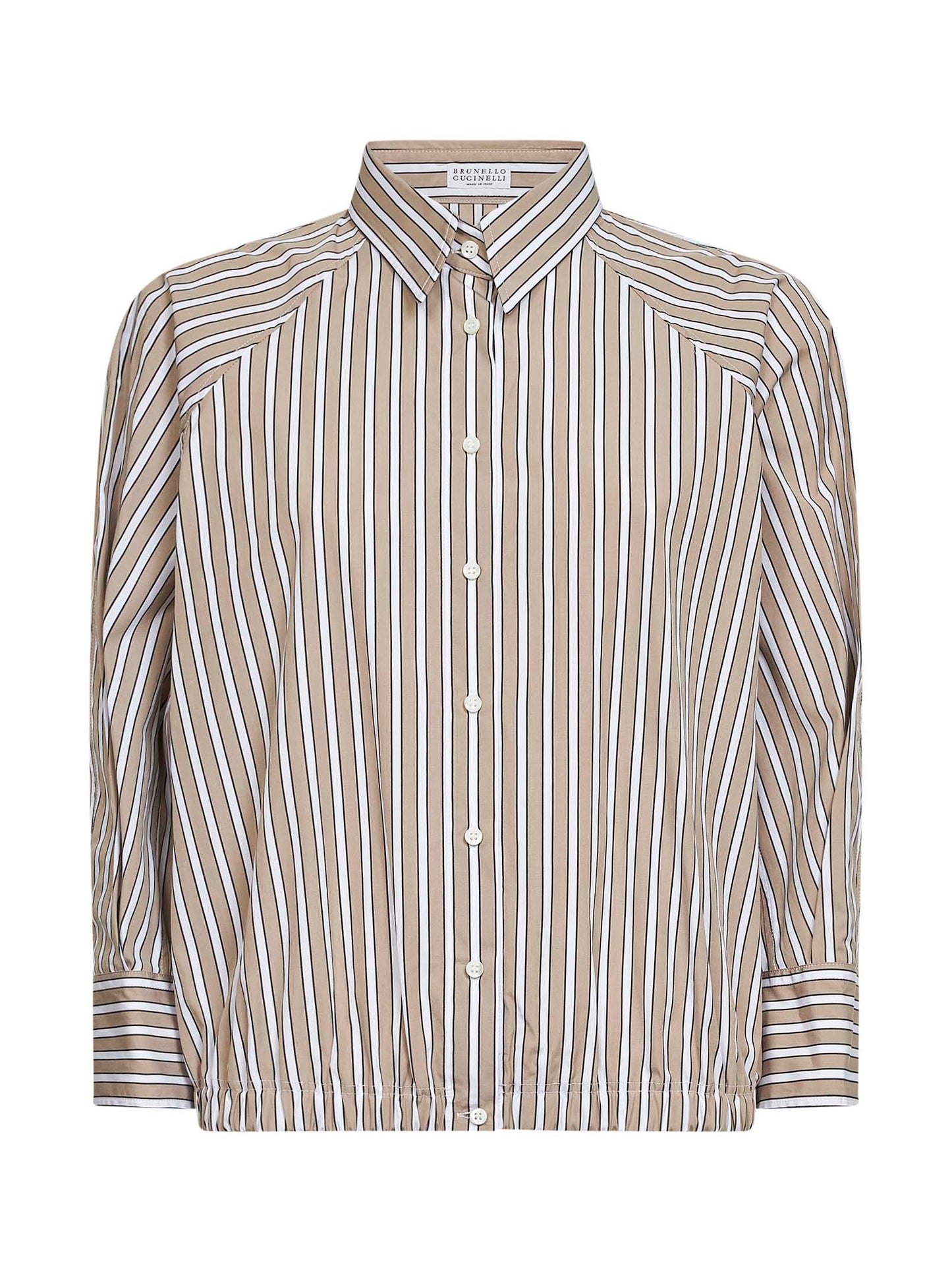 Camicia in popeline riga Shadow beige con monile