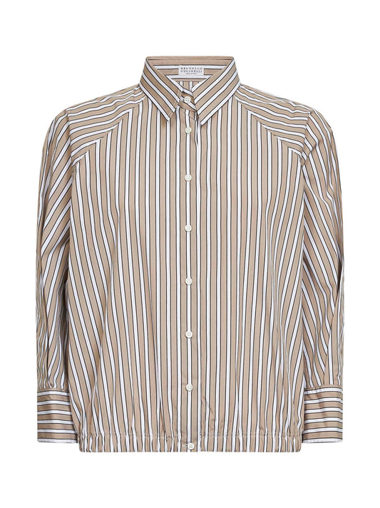 Camicia in popeline riga Shadow beige con monile