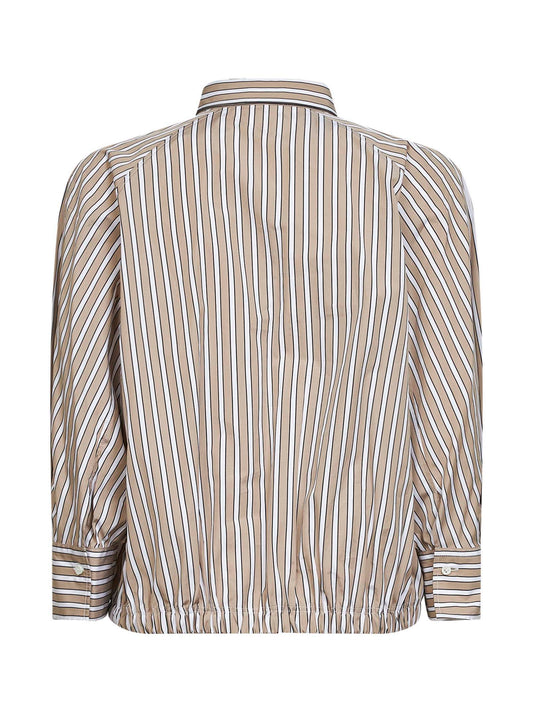 Camicia in popeline riga Shadow beige con monile