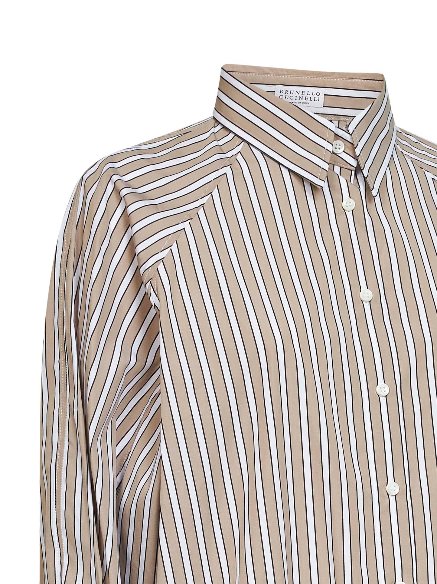Camicia in popeline riga Shadow beige con monile