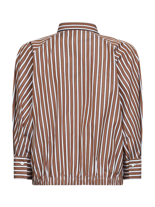 Camicia in popeline riga Shadow marrone con monile