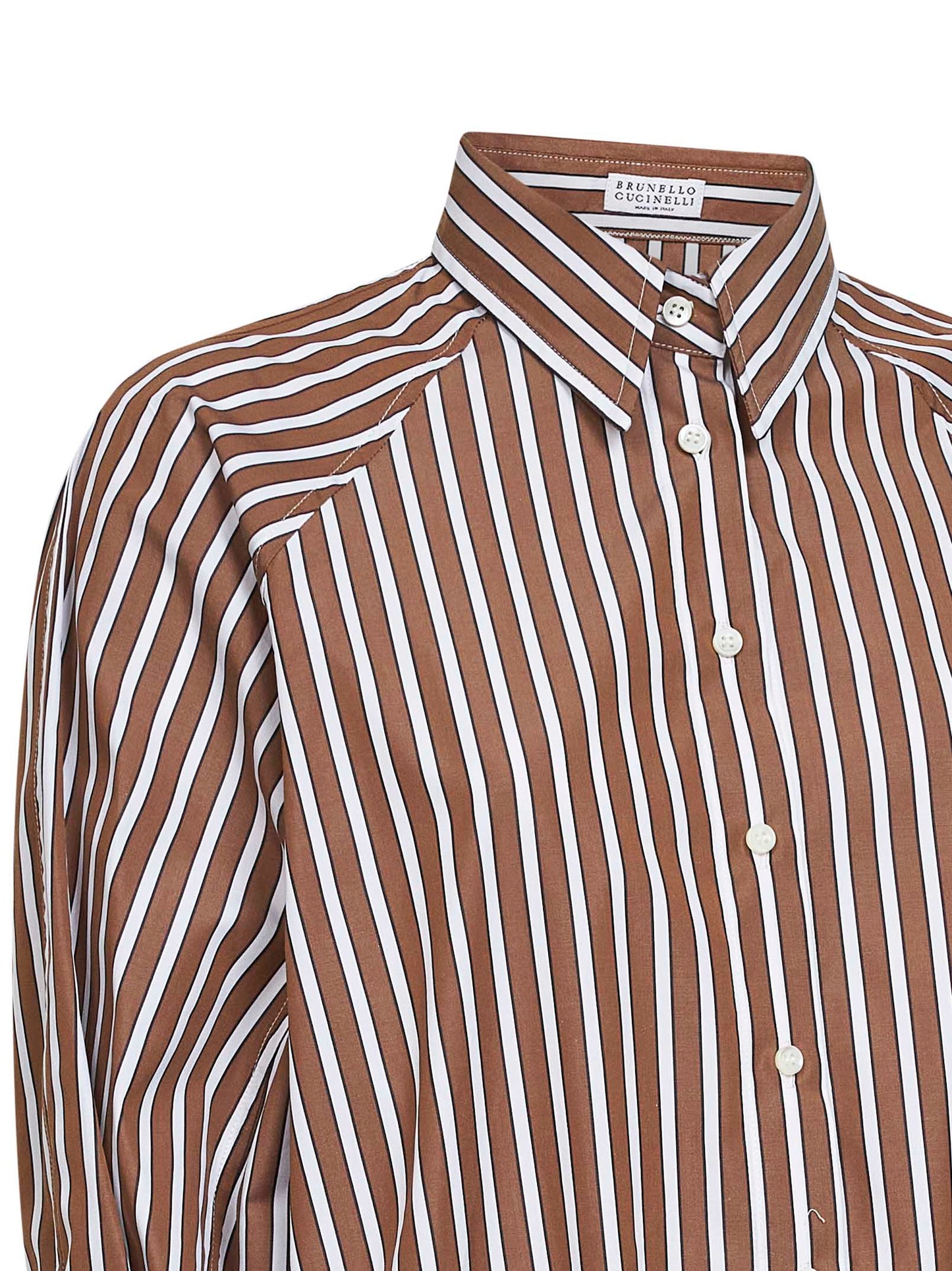 Camicia in popeline riga Shadow marrone con monile